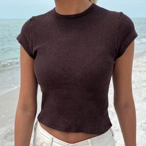 Brandy Melville Ashlyn Thermal Top Brown
